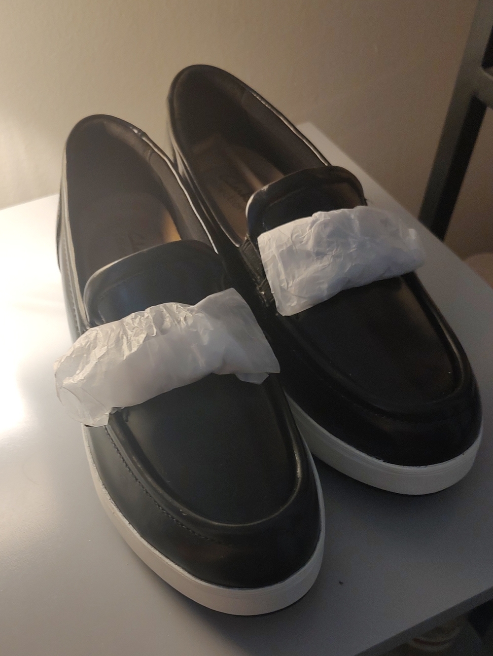 Clarks Black Leather Slip-On Loafers with White Soles